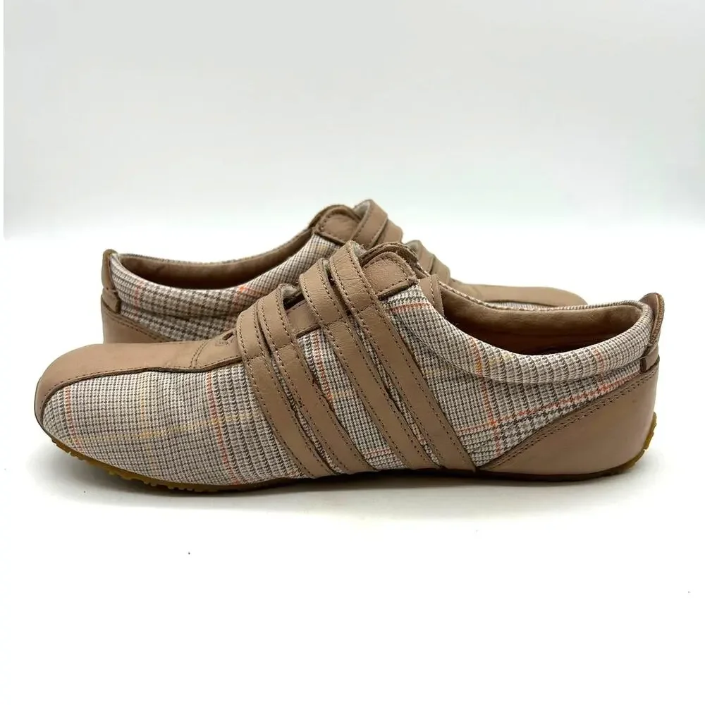 Lacoste Mystere Leather Sneakers Tan Plaid HoundstoothSize 7.5 EU 39 Preppy